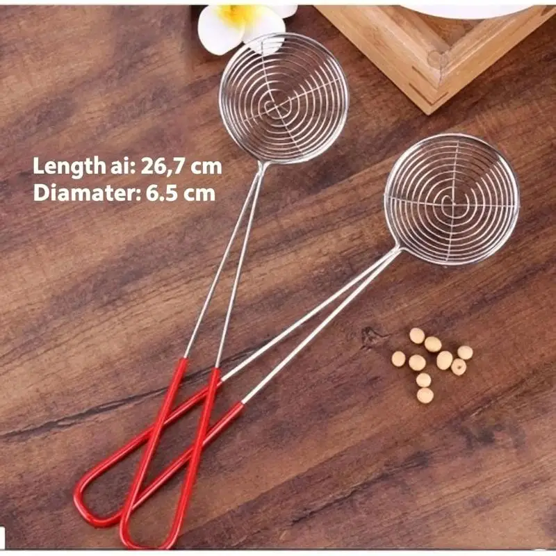 Suitable For Scooping Tapioca Pearls And Toppings With Red Handle 27cm Long 6.5cm Diameter High-quality Durable Stainless Steel