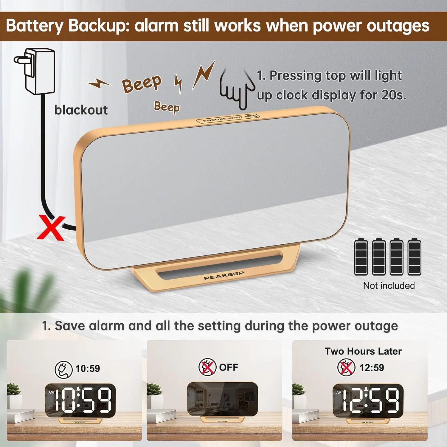 Slim Mirror Digital Alarm Clock 6