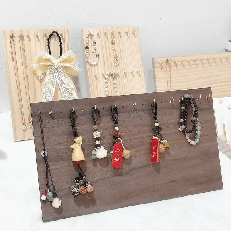 Wood Key Display Holder Organizer Necklace Keychain Stand Rack Hooks Shelf Organizer Jewelry Accessories