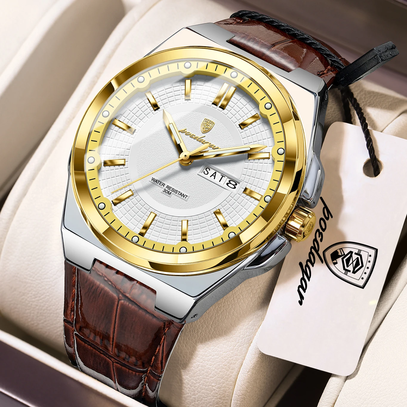 POEDAGAR Men's Waterproof Luminous Quartz Watch
