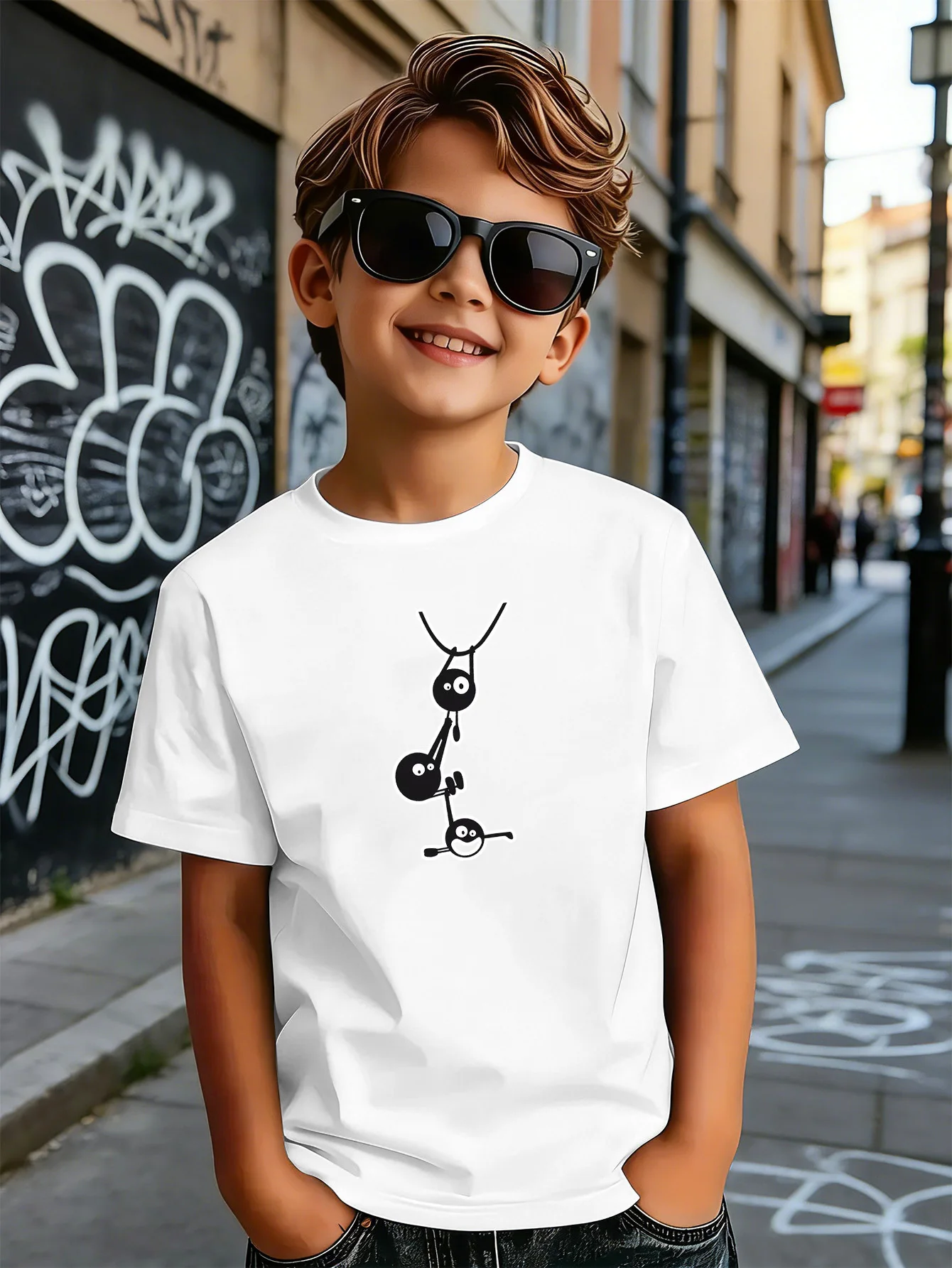 Funny Swing Cartoon Bug Print Kids T Shirt Boys Girls Parent Child Matching Soft Cotton Casual Short Sleeve Basic Daily Tees