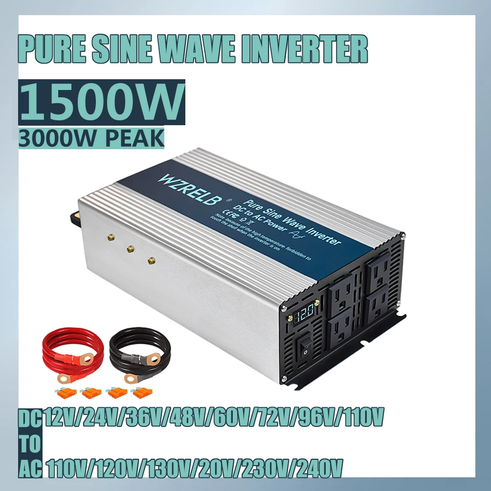 12V/24V 120V/220V 1500W Pure Sine Wave Inverter 36V 48V DC to 110V 130V 230V 240V AC Off Grid Power Converter