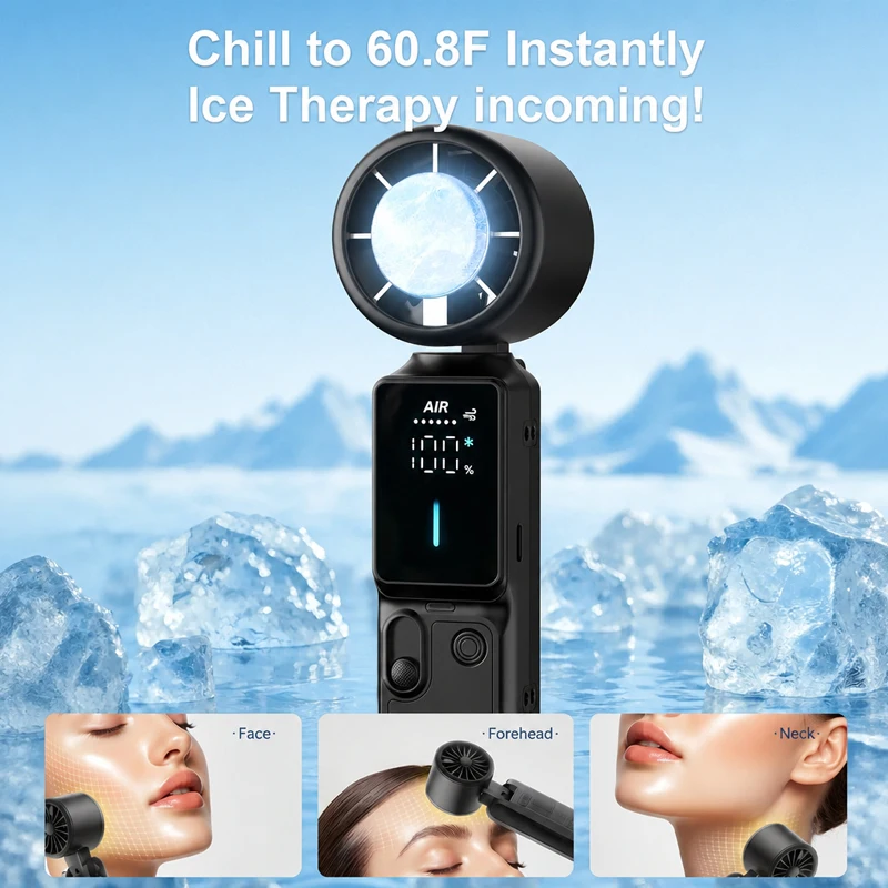 Portable Handheld Turbo Fan 3000mAh 100 Speed with Ice Compress Strong Airflow Mini Personal Fan Home Outdoor Use Gift