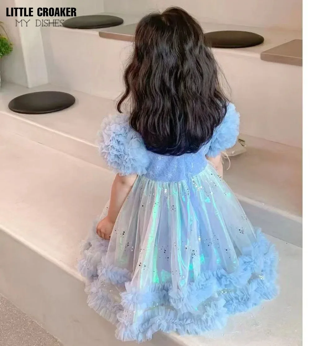 Pageant Formal Bridesmaid Dresses Girls Tulle Fluffy Wedding Princess Dress For Kids Elegant Children Birthday Party Prom Gown