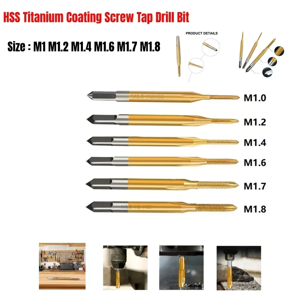 HSS T-itanium Coating Screw Tap Drill Bits Set M1 M1.2 M1.4 M1.6 M1.7 Straight Flute Thread Tap Threading For Hand Accessory