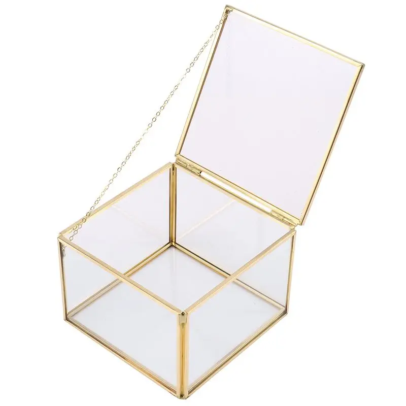 FLYY-4X Quadratische Glas-Schmuckbox mit Geometrischem Design, Spiegel-Schmuckaufbewahrungsbox, Ewige Blumen Dekorationsbox, Handwerkskunst – Detail 3
