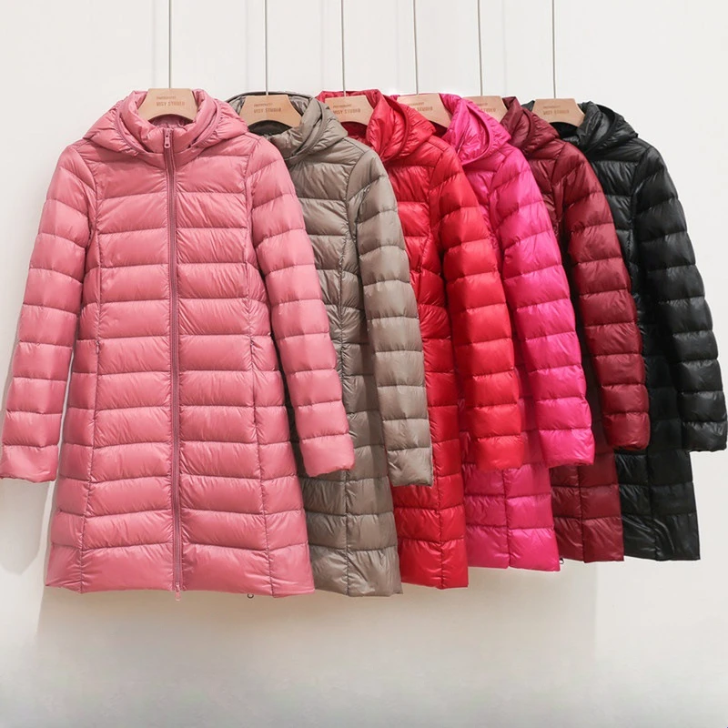 Thin Light Down Jacket Women Slim Hat Detachable Hooded Warm White Duck Down Coat Portable Windproof Waterproof Puffer Jacket