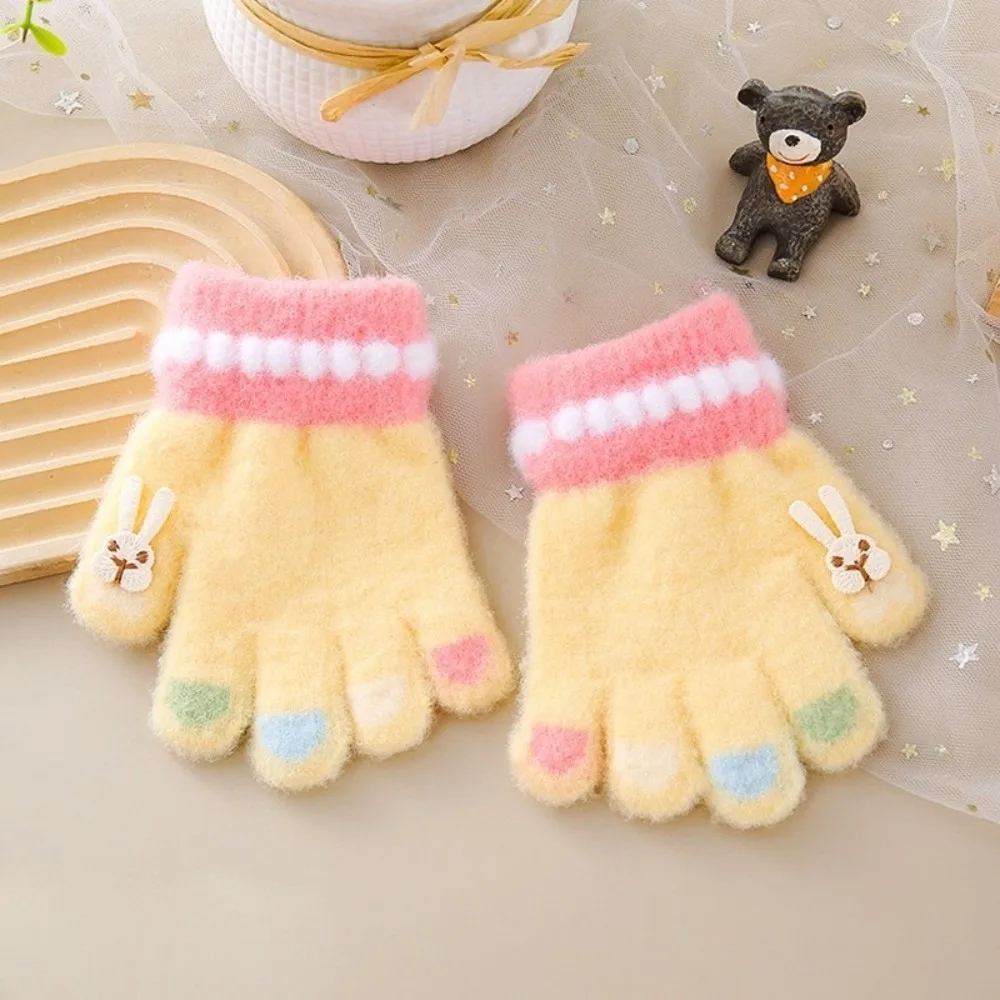 New Coral Velvet Gloves Cute Rabbit Warm Full Finger Gloves Touch Screen Coldproof Driving Mittens for 1-3Y