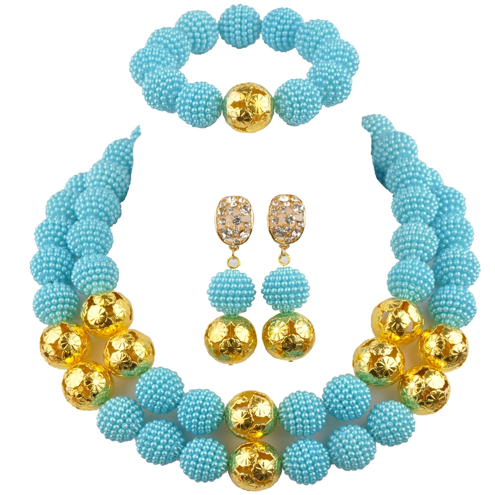 

Laanc Lake Blue African Wedding Collection Necklace Jewellery Nigeria Jewelry Set Necklace Bridal Set