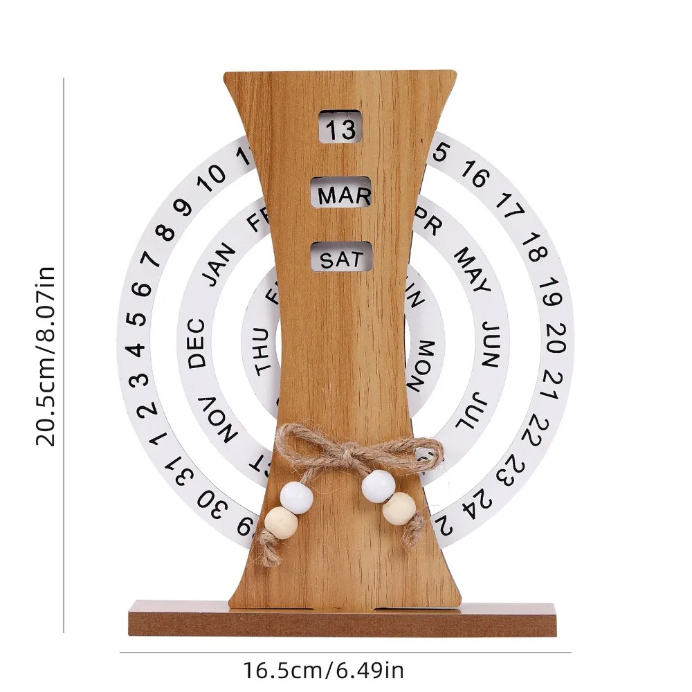 Wooden Rotatable Wooden Perpetual Desk Calendar Manual Twist Date Month Weekday Table Ornament view 6