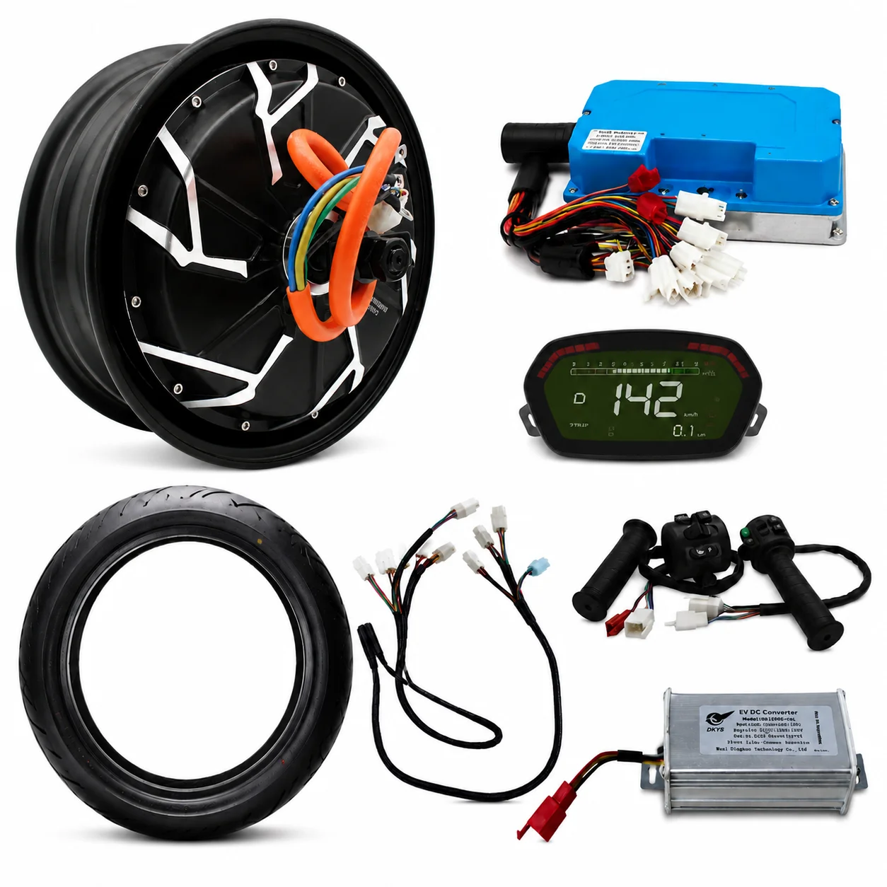 12 Inch 45H 5000W Fardriver ND72680BT Controller DKD LCD Display Complete Tire Wiring Harness For Motorcycles.
