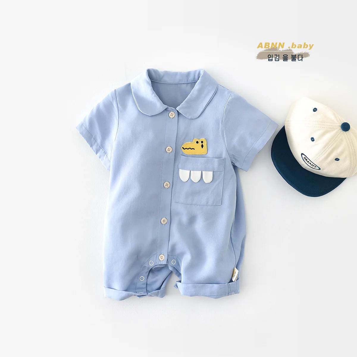 

Jenny&Dave Boys' Short Sleeve Tencel Bodysuit 2023 Summer Embroidery Crocodile Toy Infant Wash Triangle Creeper Boy