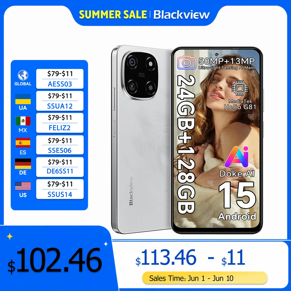 Blackview COLOR 6 Smartphone 6.67inch Display MTK G81 8GB RAM