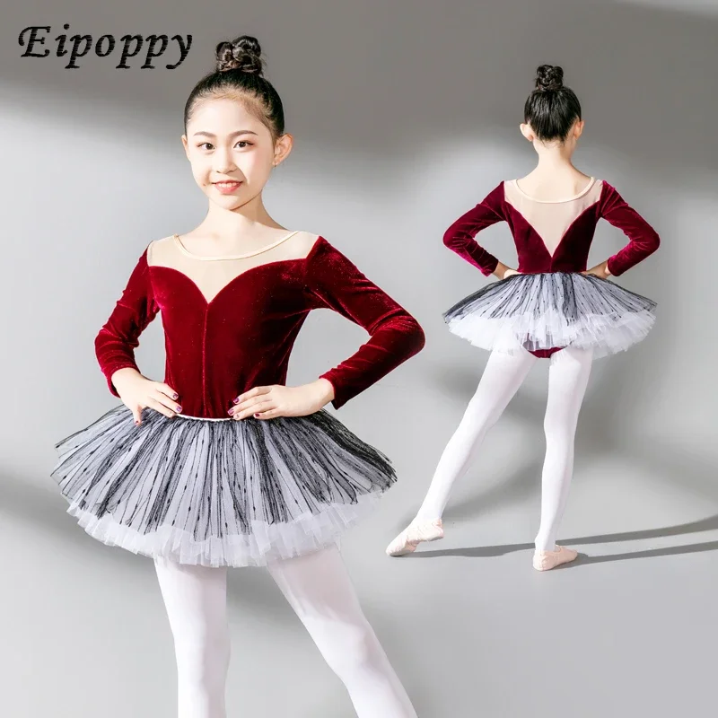 

Children's Dance Clothes Women's New Long-Sleeved Gold Velvet One-Piece Ballet Practice Grading Kindergarten Performance Costume