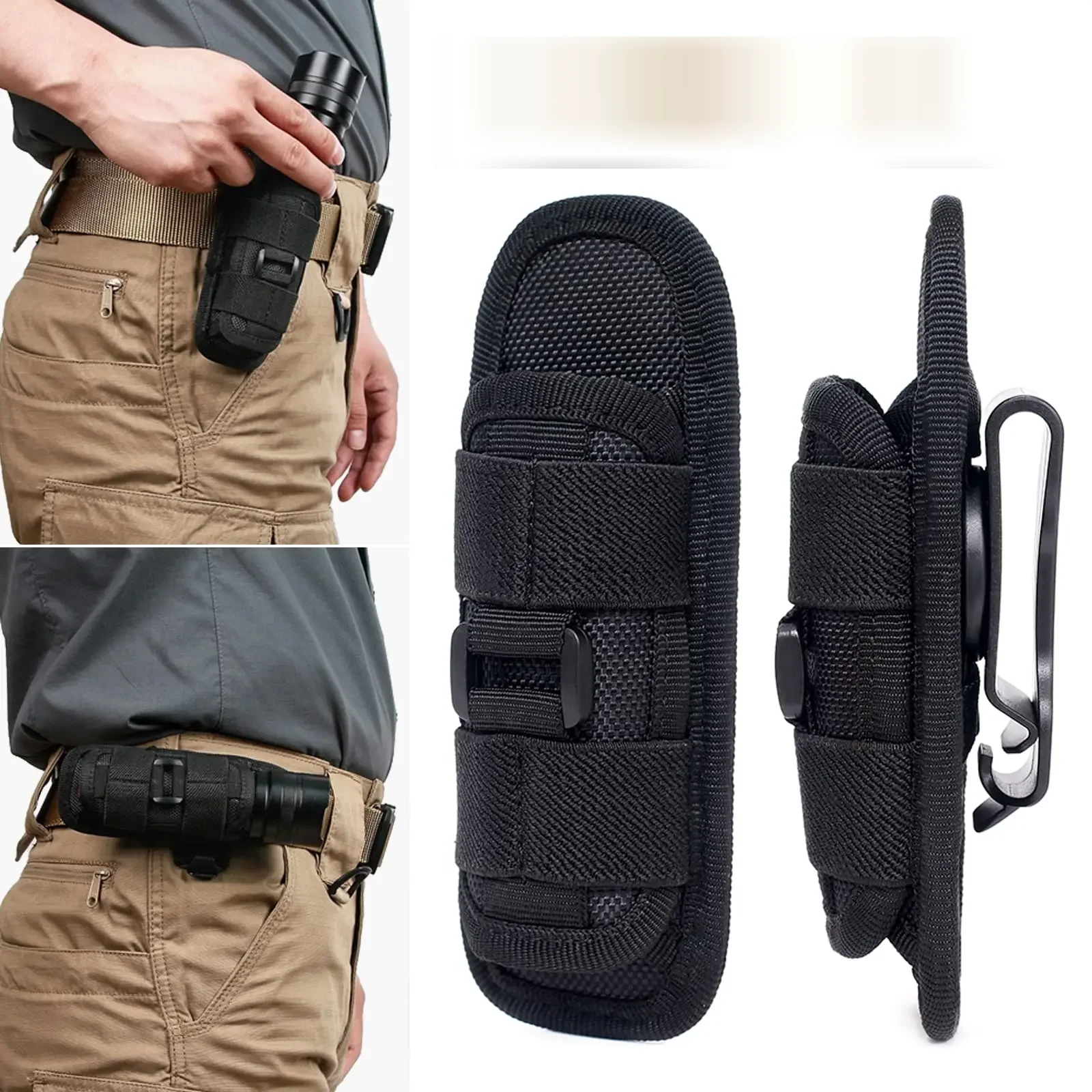 

Tactical Flashlight Holster with Rotatable Belt Clip - Durable Polyester 360° Reel for Easy Attachment Ideal for Hunting Fishing