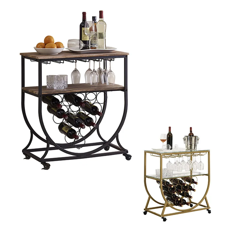 

Bar Truck With Wine Rack, 2 Tier Kitchen Truck On Wheels, Industrial Mobile Serving Truck With Storage Shelf, Rustic Oa