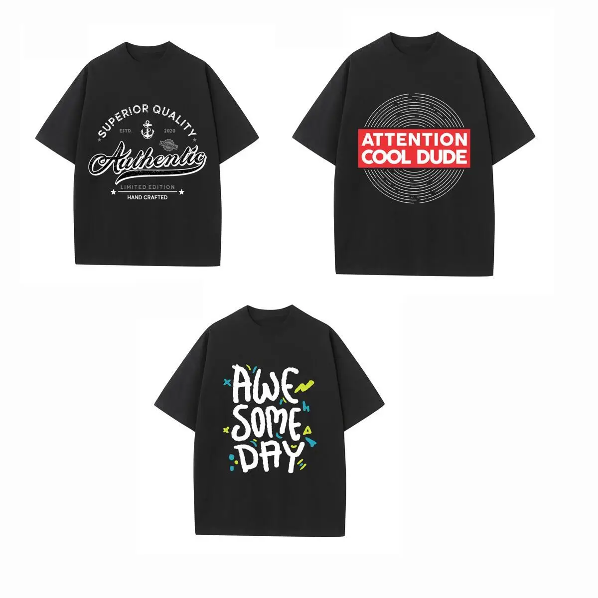 

Value Pack of 3 Printed Tees Breathable Streetwear Tops Matching Family Outfits