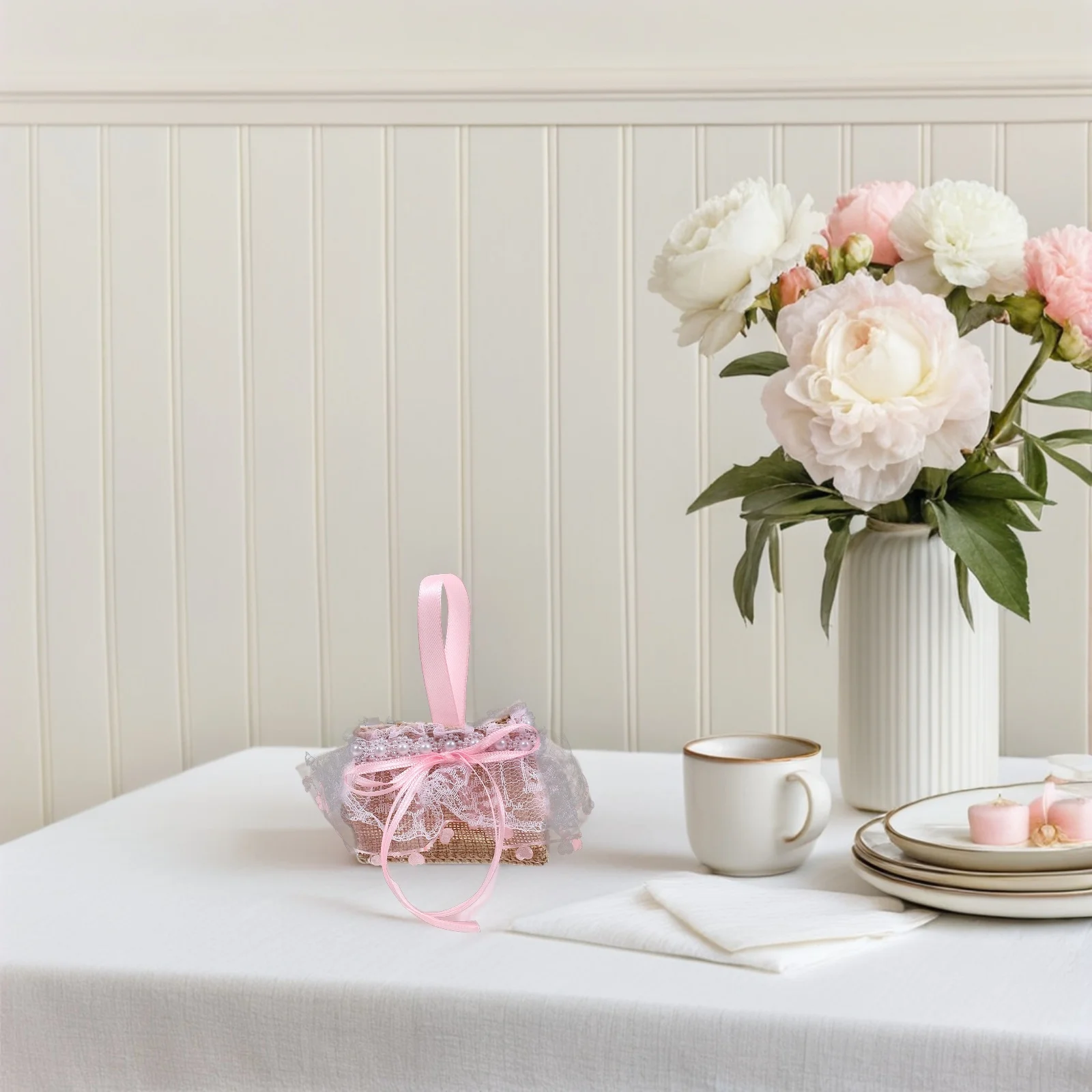 

12Pcs Floral Wedding Favor Baskets Flower Bowknot Lace Candy Basket for Bridal Shower Engagement Basket for Flower