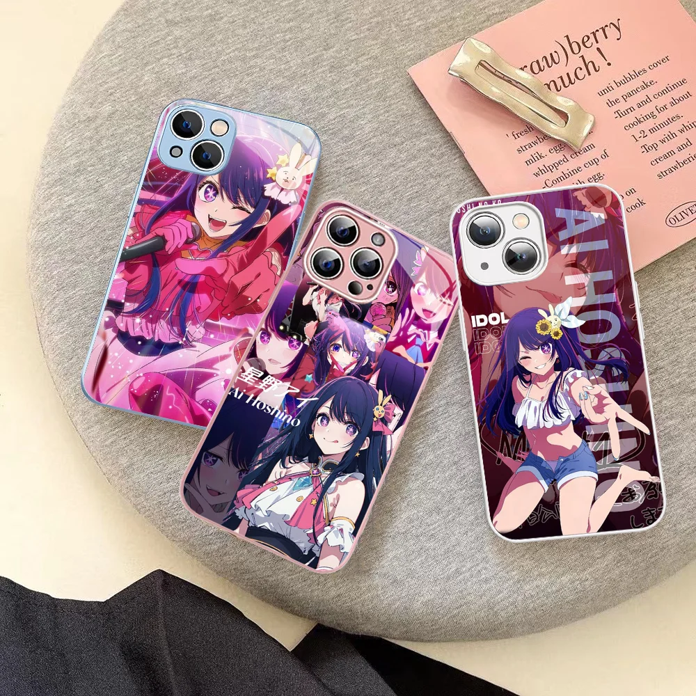 Anime Oshi no Ko Phone Case Tempered Glass For iphone 14 13 12 11 Pro Mini XS MAX 14Plus X XS XR Cover