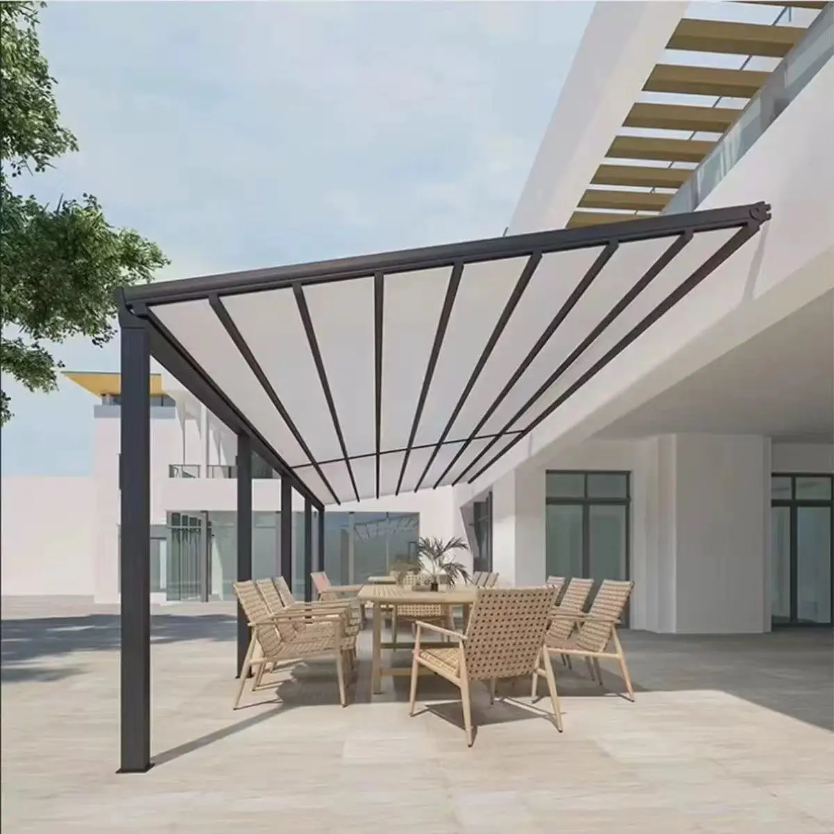 Luxury Aluminum Motorized Retractable Folding Awning, Waterproof Sun Protection for Commercial and Residential Outdoor Gazebo