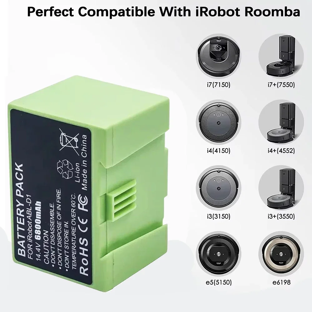 Замена аккумулятора i7 14,4 В, 6800 мАч для iRobot Roomba e и i Series i7+ e5 7550 7150 i3 3150 i3+ 3550 i4 4150 i4+