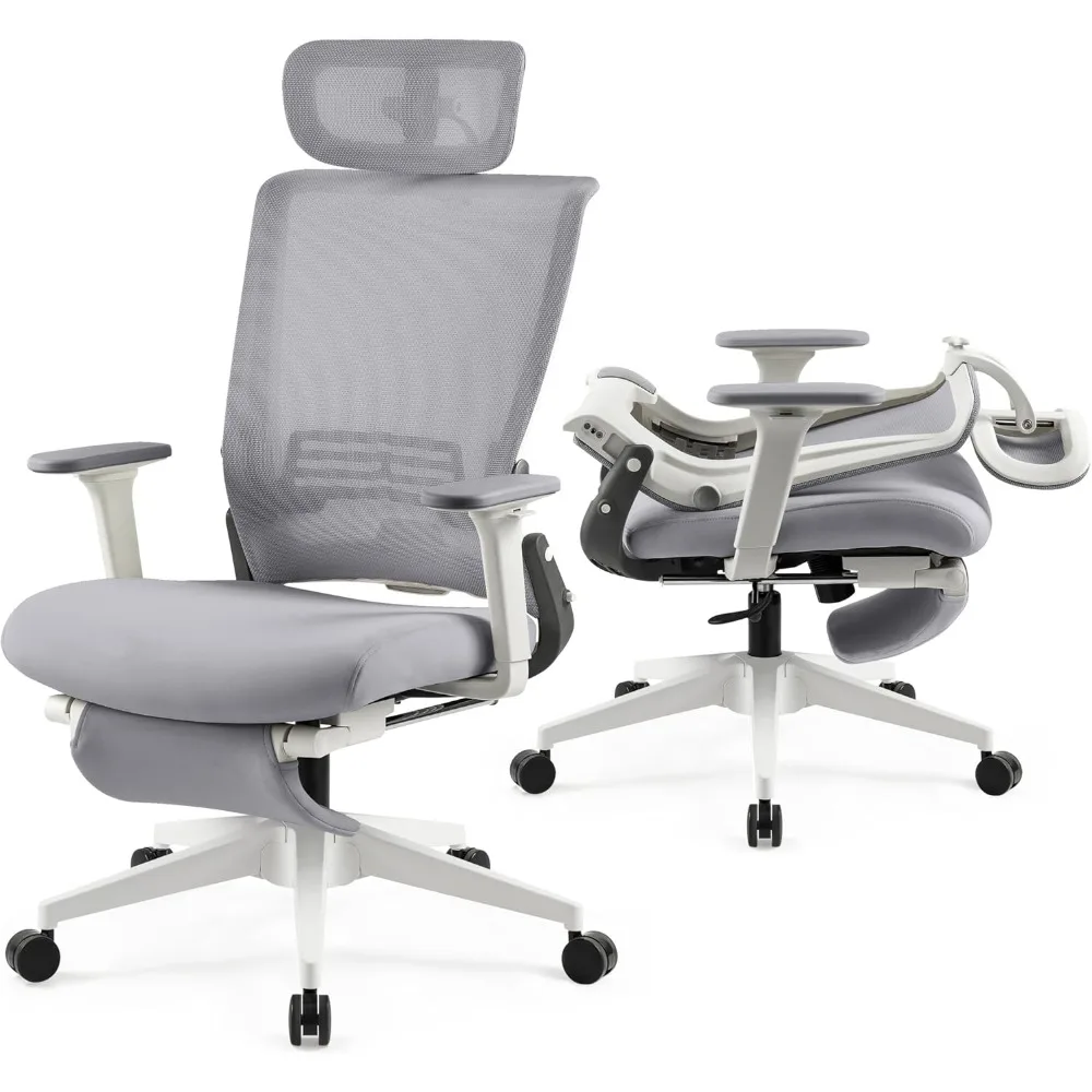 

Foldable Office Chair with Foot Rest, Ergonomic Office Chair with Adjustable Lumbar Support, Armrest, Home Office Desk Chair