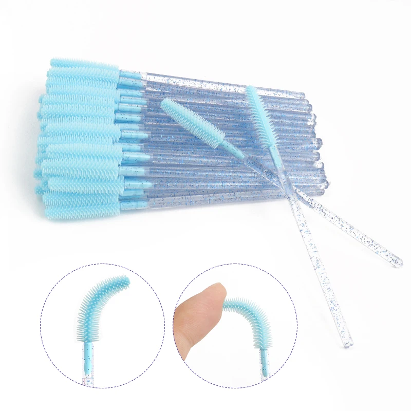 50pcs Silicone Crystal Eyelash Brush Disposable Mascara Wands Applicator Eyebrow Comb Makeup Microbrush Lash Extension Tools