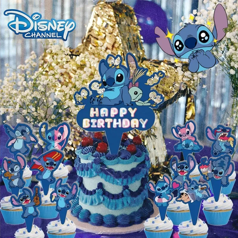 

New Disney Lilo & Stitchs Birthday Cake Card Birthday Party Cake Decoration Cartoon Style Gift For Children Anime Character