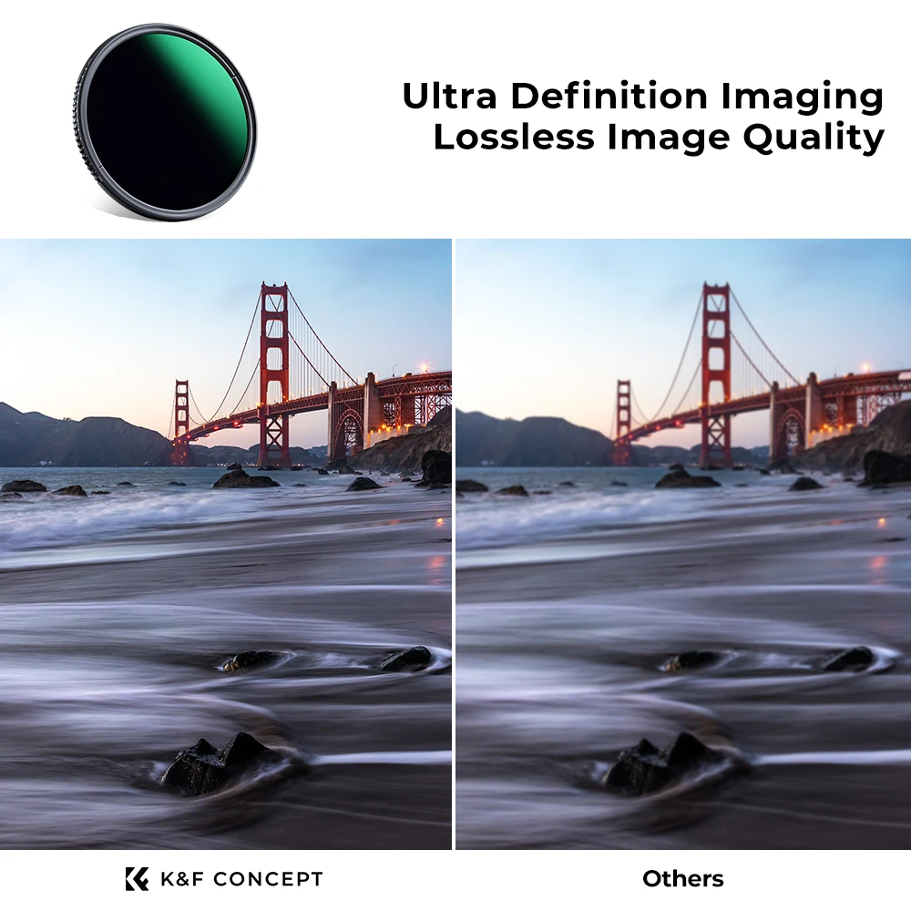 K&F CONCEPT D-Series Variable ND3-1000 ND Filter طلاء 24 طبقة، لعدسة الكاميرا 37/40.5/43/46/49/52/55/58/62/67/72/77/82 مم