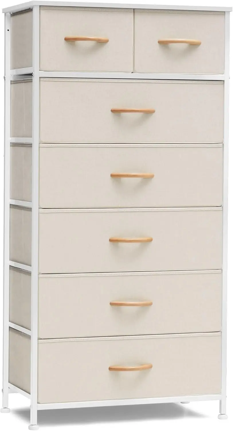 

7-Drawer Vertical Dresser Storage Tower with Steel Frame and Fabric Bins for Bedroom, Hallway, Closet Organization