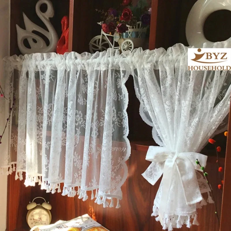 Short Tulle Curtains for Kitchen Bedroom White Floating Tulle Sheer Yarn Curtain Rod Pocket for Cabinets Short Curtain for Cafe