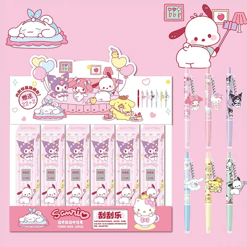 24pcs/lot Sanrio Kitty Pendant Gel Pen Cute Kuromi Pochacco 0.5mm Black Ink Neutral Pens Promotional Gift School Supplies