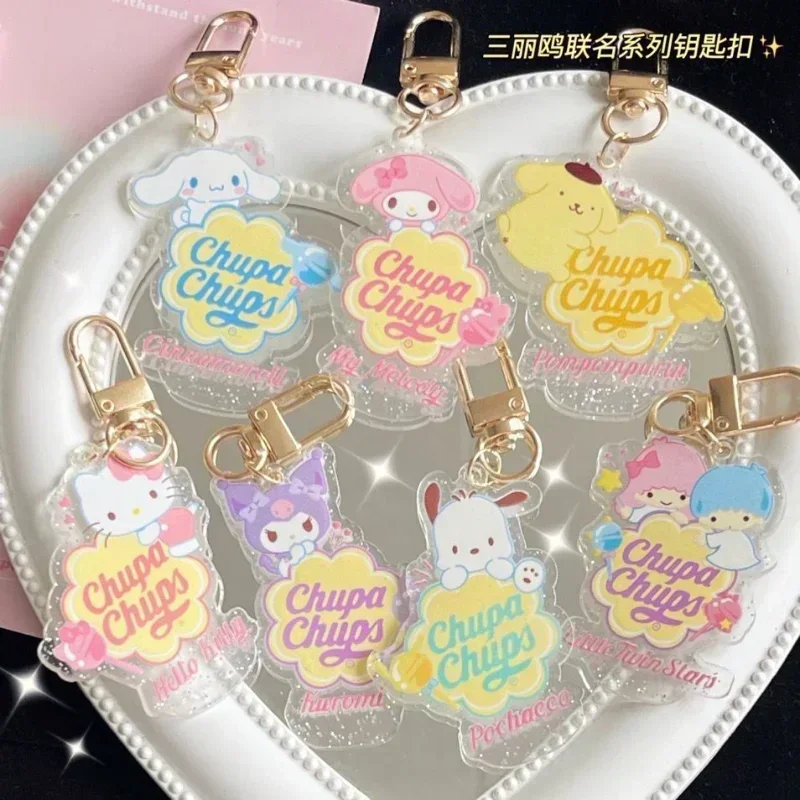 Kawaii Anime Hello Kittys Keychain Lollipop Cute Cartoon Kuromis Merlotti Style Acrylic Bag Pendant Car Decoration Birthday Gift