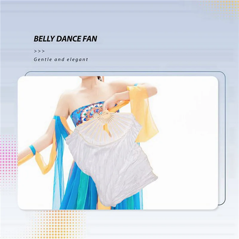 Y42A-100% الحرير للجنسين الحرير الصيني الحجاب مراوح الرقص 5 قطعة مراوح الرقص الشرقي اللون الأبيض 180X90cm