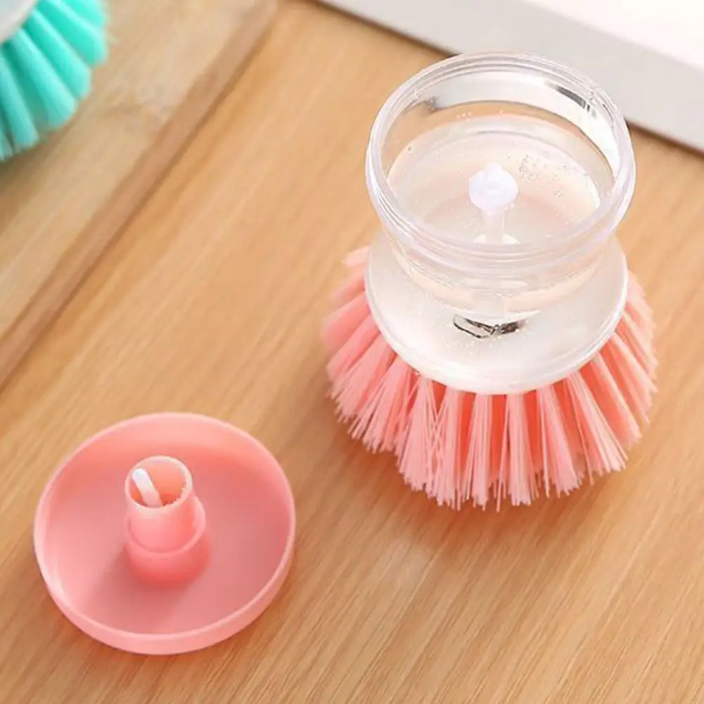 Kitchen Wash Pot Dish Brush With Liquid Filling Dispenser By Pressing Does Not Hurt Pan Automatic Cleaning Brush Dispenser