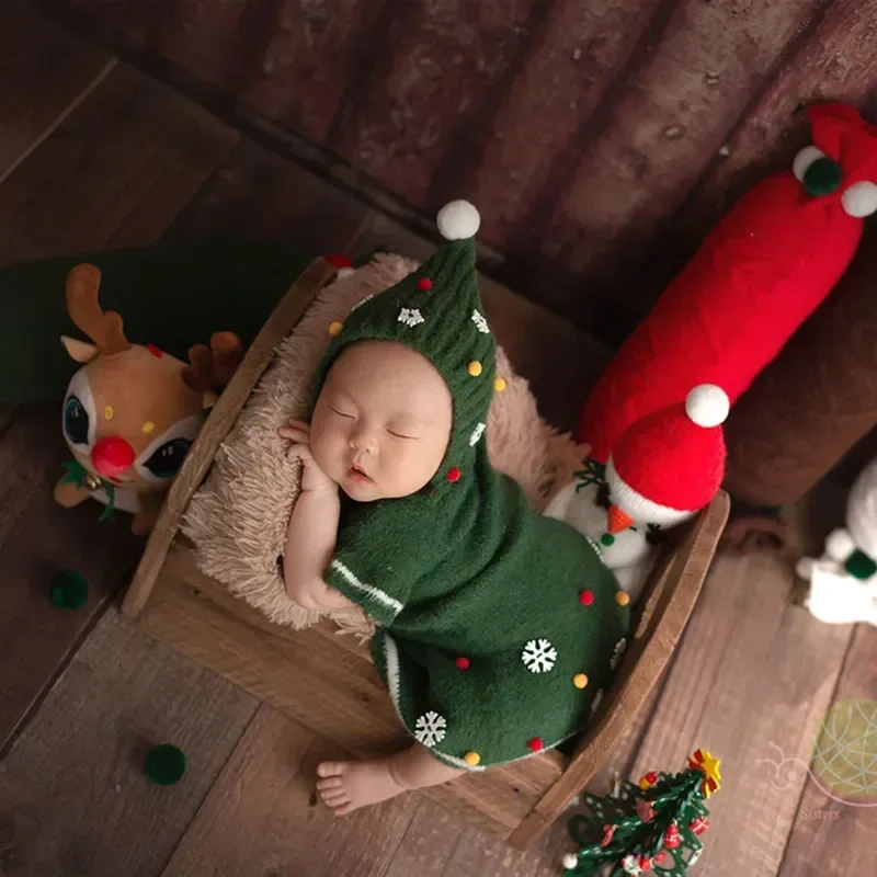

Рождественская одежда для фотосъемки новорожденных, милая вязаная шапка + платья, 2 шт./компл., аксессуары для студийной детской фотосъемки, одежда для съемки, наряды