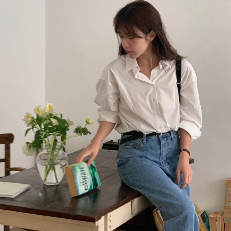 Casual Chic Women's irt Korean Sle mat Lazy Faion Versatile Casual Base Layer Inner Commute Top Loose Fit Long S...