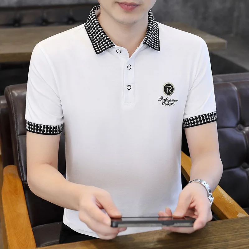 

Men's Polo Shirts Tshirt Premium Soft Fabric Solid Color Casual Pullover Summer Button Placket Tee Office Wear