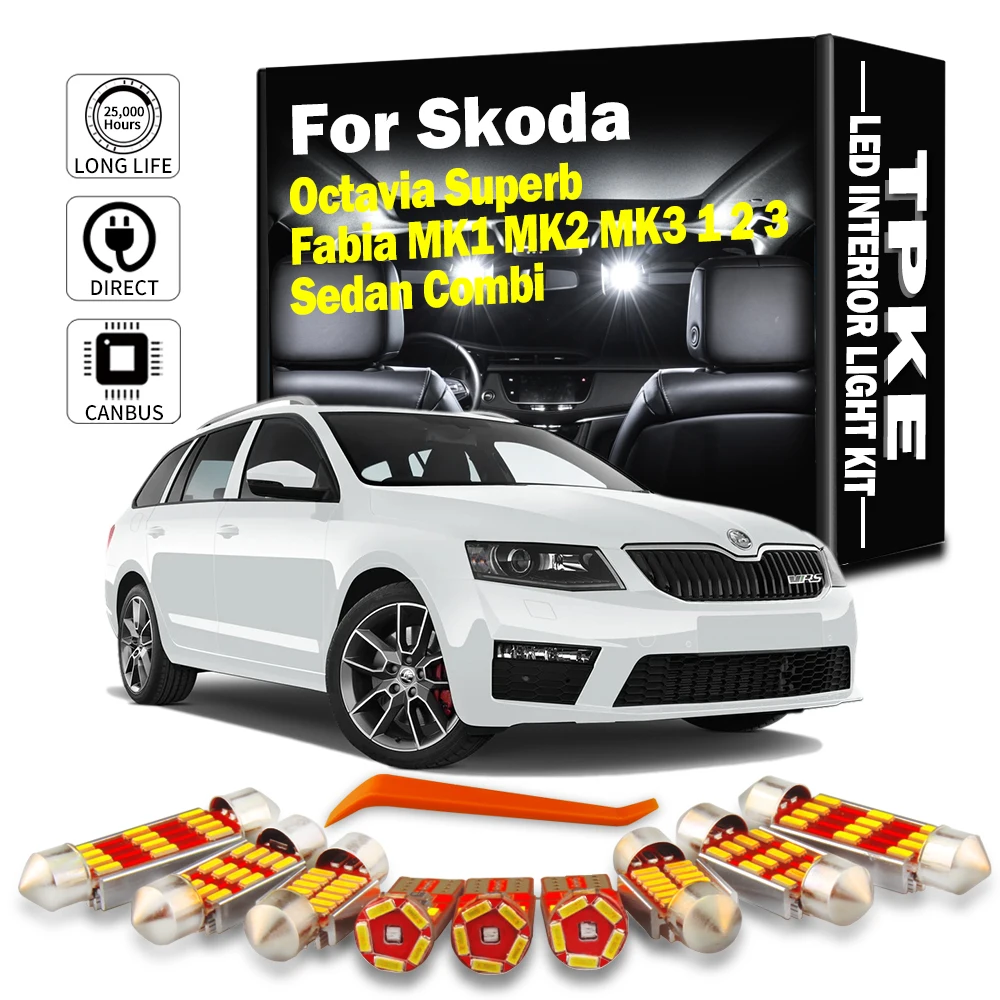 TPKE Canbus For Skoda Octavia Superb Fabia MK1 MK2 MK3 1 2 3 Sedan Combi Car Accessories LED Interior Map Dome Trunk Light Kit