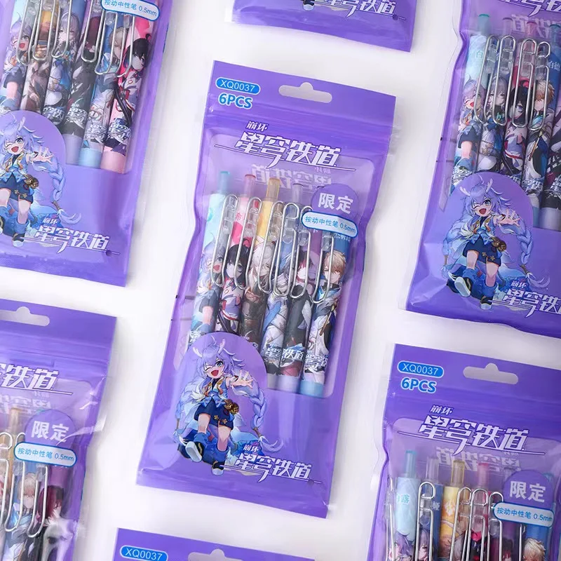 6 pieces New Game Honkai: Star Rail Cartoon Stationery Gel Pen Jing Yuan Kafka Dan Heng March 7th Bronya Seele Asta Herta Akane