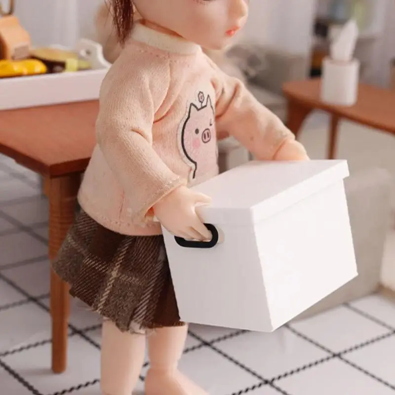 3Pcs Dollhouse Miniature Color Storage Box With Lid Model Micro Scene Decor Accessory