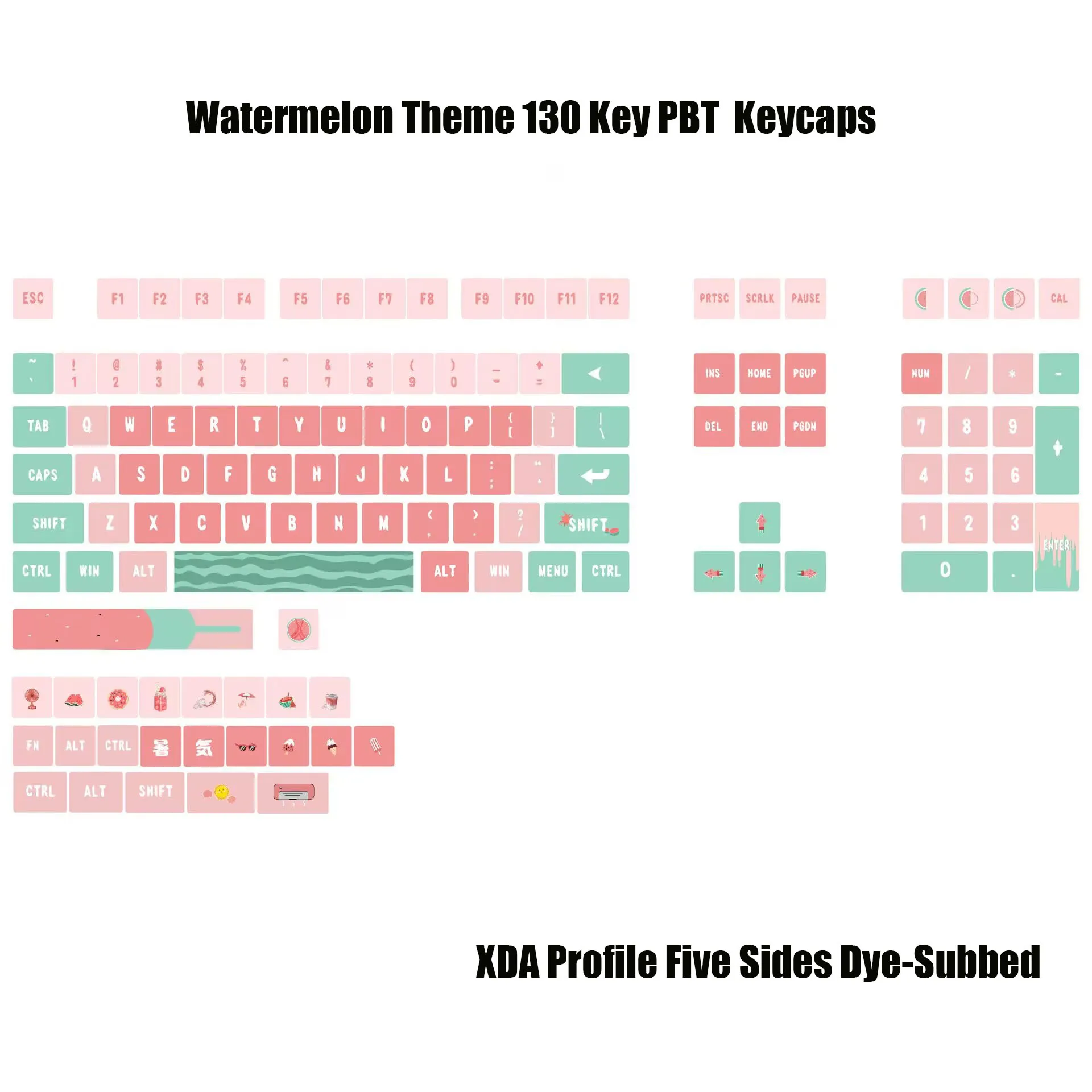 

XDA Keycaps Green Pink Watermelon Five Sides Dye-Subbed Mechanical Keyboard Custom Gaming PBT Keycaps 130 Keys Layout Mx Switch