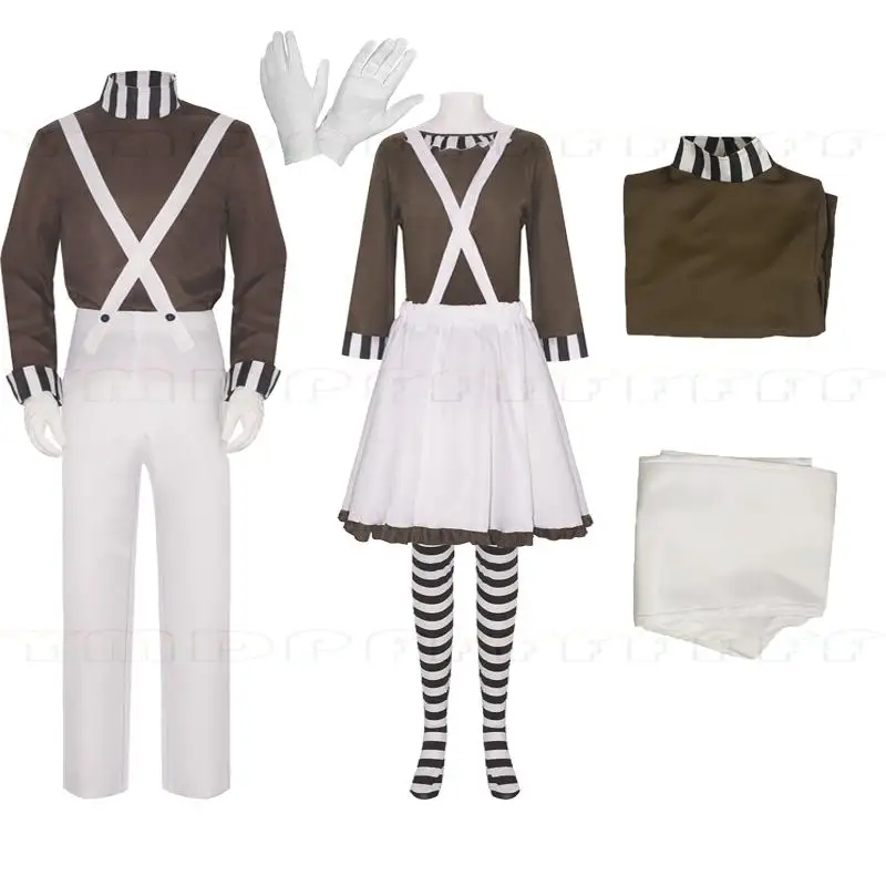 

Костюм для выступлений на Хэллоуин, костюм Чарли для косплея, комплект для выступлений в стиле Джокера из серии «Шоколадная фабрика Оомпа», для мужчин и женщин