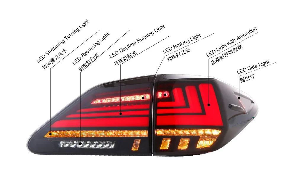 LED Tail Lights For Lexus RX RX270 RX350 RX450 2009-2015 Assembly With Start Up Animation DRL Turn Signal Sequential Rear Lam