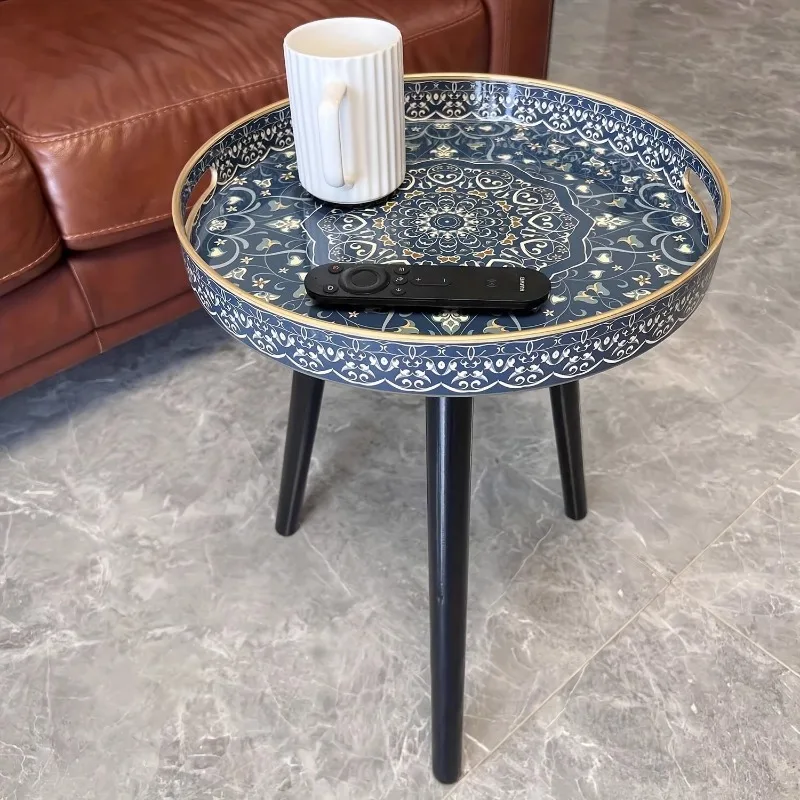 Classic Blue Ethnic Vintage Side Table Small Accent Table Compact Boho End Table for Bedroom  Unique Decorative End Table