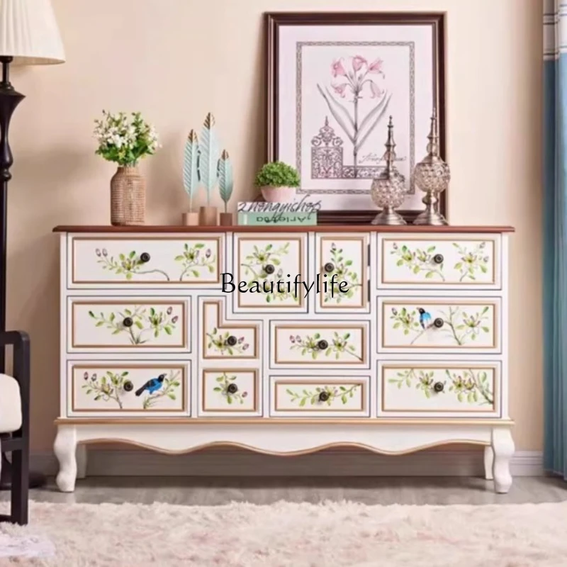 

140 * 35 * 81 American pastoral ten buckets one painted bedroom bedside cabinet living room side cabinet