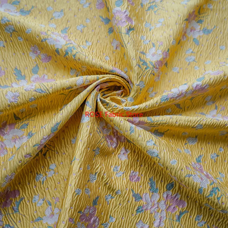 

1 Meter Yellow Small Flower Yarn Dyed Jacquard Fabric Classic Women's Spring Autumn Dress Bag DIY Sewing Fabric 45cmx144cm