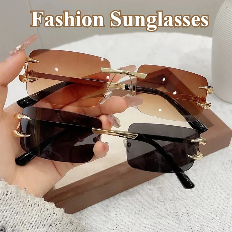 

Unisex New Retro Square Luxury Sunglasses Fashion Rimless Glasses Men's Outdoor UV400 Driving Travel Essential Sunglasses