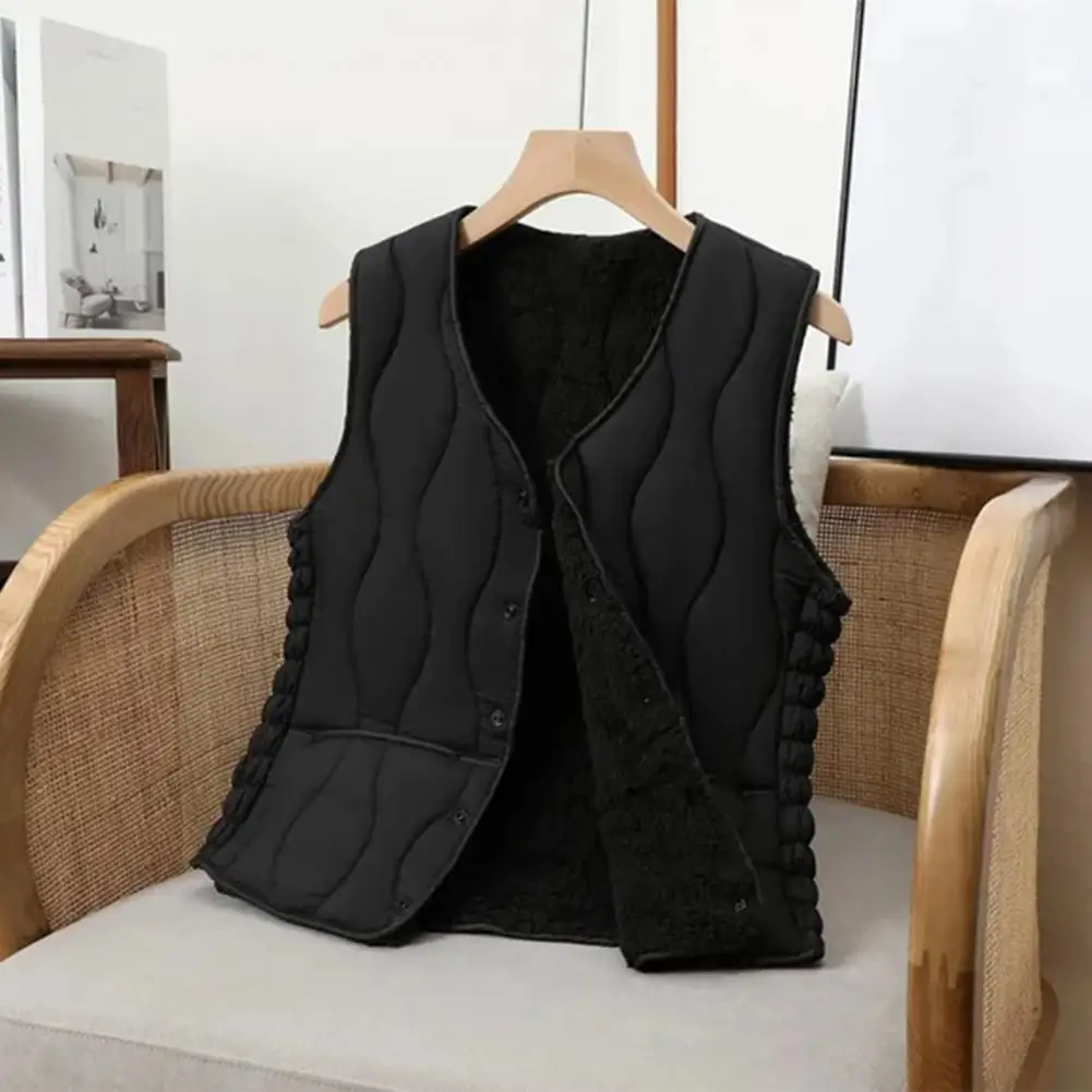 Women Velvet Vest Vest Women's Winter Layering Vest Coat Thin Padded Button Closure Round Neck Design Windproof Heat Down Coat