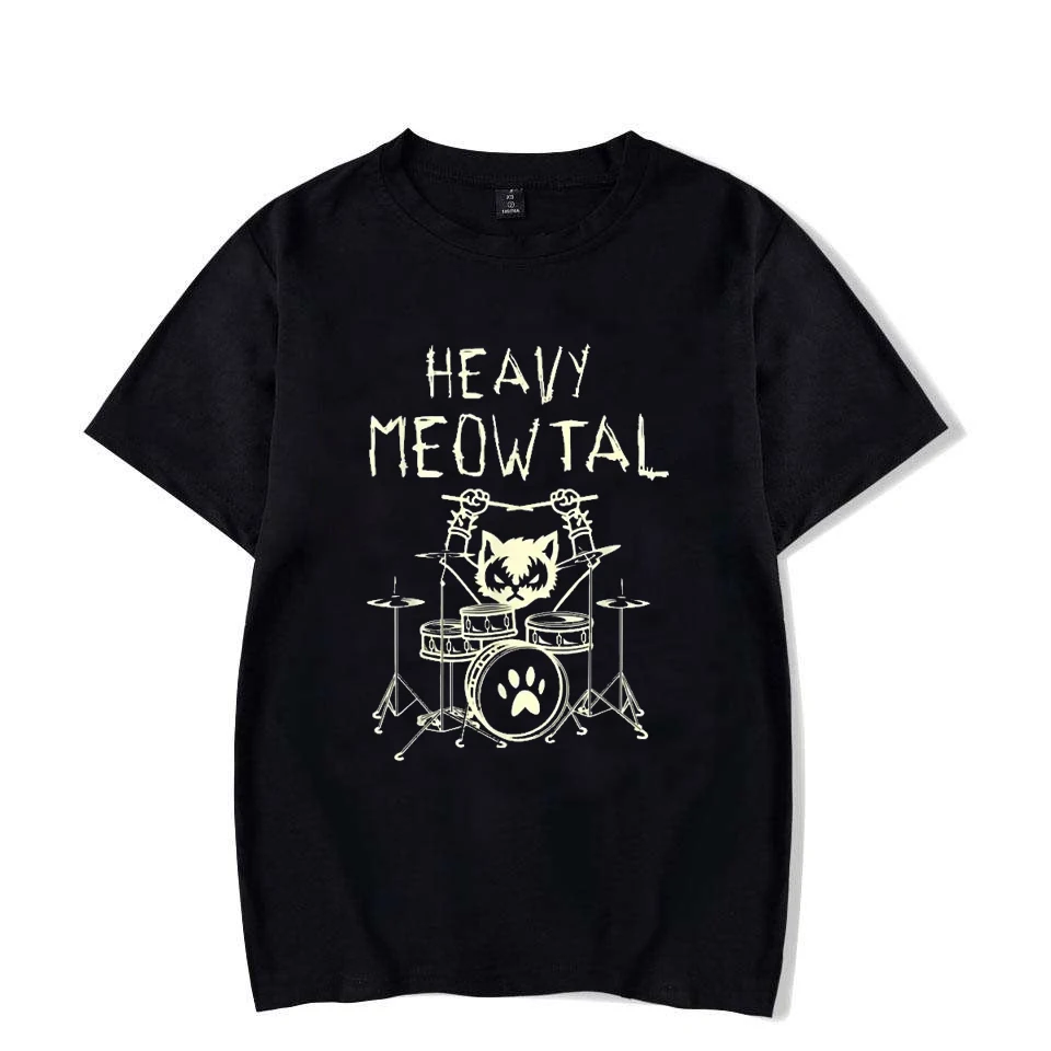 

2025 Heavy Meowtal Cat Metal Music Fun Gift Creative Pet Owner T-shirt Latest Printed Top Boy Geek T-shirt